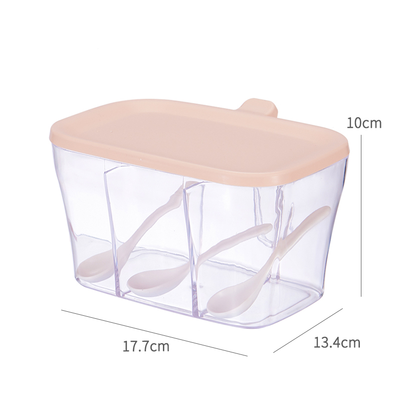 厨房组合调料盒套装佐料瓶分格家用调味罐大容量收纳盐罐味精罐子 敬平 粉橙色[3格分类]配3勺
