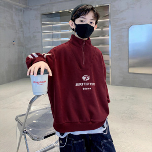 儿童装男童一体加绒卫衣秋冬款新款加厚冬季男孩中大童上衣潮