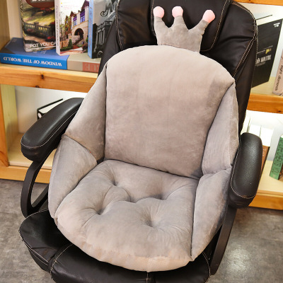 坐垫靠垫一体护腰座垫冬季加厚毛绒办公室藤椅餐椅子电脑靠背椅垫灰色皇冠防滑版-大号沙灰色皇冠默认尺寸