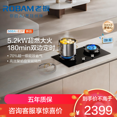 老板(Robam)E2P燃气灶联动定时灶家用厨房灶具 5.2kW 70%热效率56BA-E2P 天然气