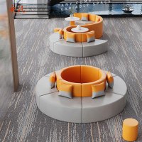 质凡异形沙发创意沙发休闲接待弧形沙发组合 米白色靠背 黑灰色坐垫 直径3000mm