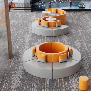 质凡异形沙发创意沙发休闲接待弧形沙发组合 米白色靠背 黑灰色坐垫 直径3000mm