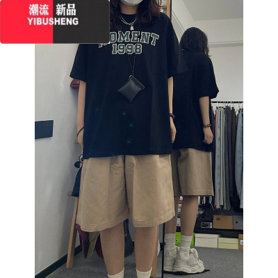 YIBUSHENG日系工装短裤男女季宽松五分裤休闲百搭显瘦阔腿中裤潮