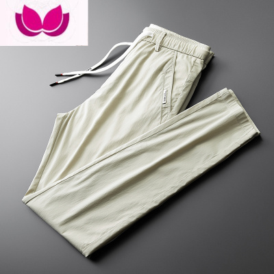 七斓锦棉宽松直筒裤子男夏季薄款韩版潮流杏色百搭商务休闲裤长裤