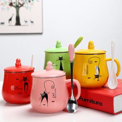陶瓷杯子卡通呆萌陶瓷杯子带盖勺杯子马克杯水杯咖啡杯牛奶杯茶杯