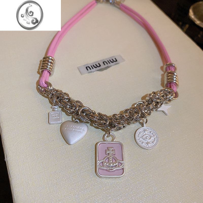 JiMi圆牌爱心方形圆环皮革项链辣妹甜酷风时尚锁骨链气质小众颈链