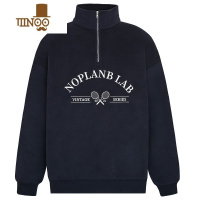 YANXUNOPLANB 21FW国潮复古美式学院刺绣卫衣男女潮牌加绒翻领上衣