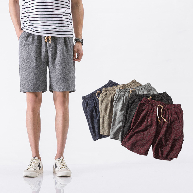 中国风男装夏季男士亚麻短裤休闲大码运动裤棉麻五分裤夏天沙滩裤CYLLOW