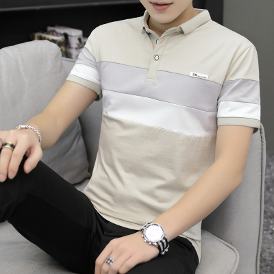 男士短袖t恤翻领韩版潮流夏季拼接色半袖体恤polo衫男衣服