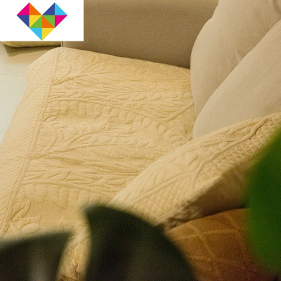 素色棉麻绣花沙发垫柔软布艺防滑坐垫四季亚麻色沙发巾套棉麻色绣花米黄-70*180cm御蓝锦