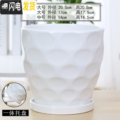 三维工匠花盆陶瓷北欧简约创意大号带托盘黑白室内绿萝吊兰家用盆 70003白(高款) 中等花盆容器