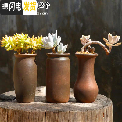 三维工匠多肉小老桩花盆陶瓷个性多肉盆透气粗陶多肉植物花盆 柴烧老桩随机2个 中等花盆容器