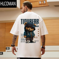 HLCOMANoversize美式小熊短袖T恤男潮牌宽松加肥大码胖子男装夏潮流半袖