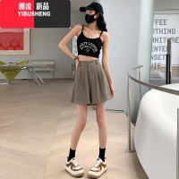 YIBUSHENG大码黑色冰丝西装短裤女2024新款季胖mm高腰显瘦阔腿五分休闲裤