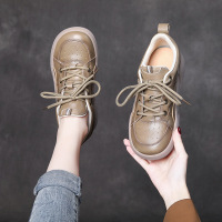 头层牛皮休闲系带手工女鞋早春新款真皮平底运动风软底单鞋_1