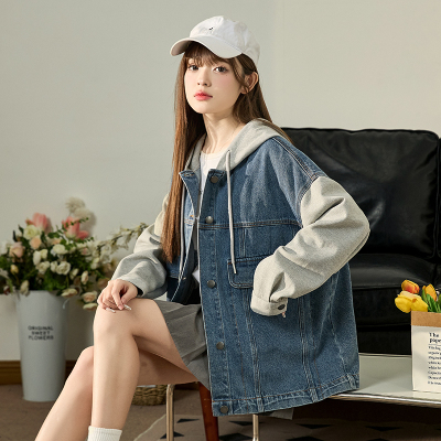 [3件8.5折203.9元,叠加优惠券]唐狮春季新款连帽牛仔外套女小个子时尚超好看春秋休闲上衣K