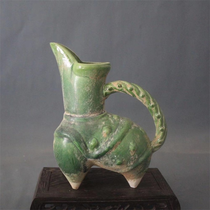 美帮汇景德镇仿古陶瓷唐三彩绿釉三足夜壶执壶酒杯家居装饰展柜古玩