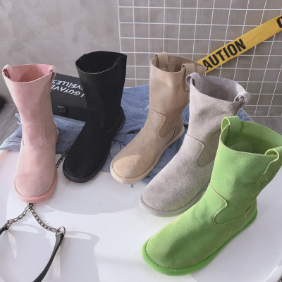 Ideamini2021春季新款欧洲站短靴女网红磨砂皮套筒平底靴韩版休闲鞋
