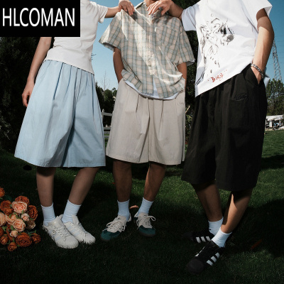 HLCOMANlemanism潮牌刺绣速干短裤男2025夏季情侣休闲裤宽松五分裤沙滩裤
