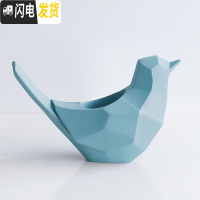 三维工匠创意时尚笔筒摆件简约可爱学生书房书桌办公用品笔桶收纳摆设 小鸟笔筒[蓝色]