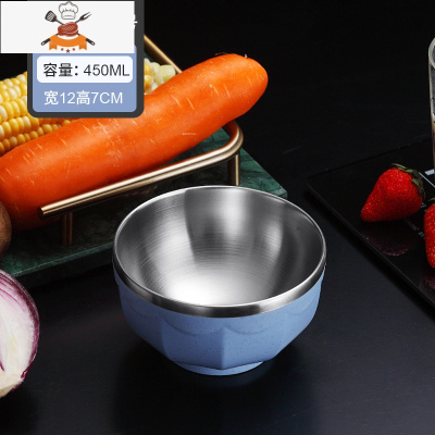 碗碟套装家用单个304不锈钢餐具套装儿童饭碗盘汤面碗筷勺子组合 敬平 北欧蓝小号[450ml]