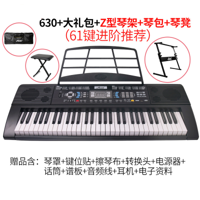 电子琴54键炎儿童入初学者考级幼师专用多功能61键电子琴630+大礼包+Z型琴架+琴包+琴凳（61键进阶推荐）