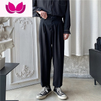 七斓夏季薄款小西裤男士休闲裤宽松韩版直筒裤黑色坠感潮流阔腿长裤子