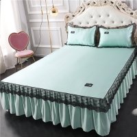 美帮汇床裙夏季冰丝凉席三件套单件夏天带蕾丝花边床罩款夏凉防尘围裙尘 优雅绿 150cmx200cm