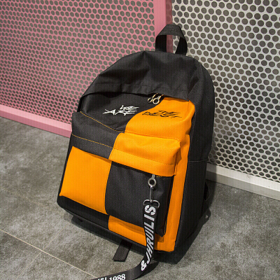 新款尼龙双肩包韩版新款时尚撞色小书包男女中小学生校园潮流个性背包-定制交叉黑配橙交叉黑配橙