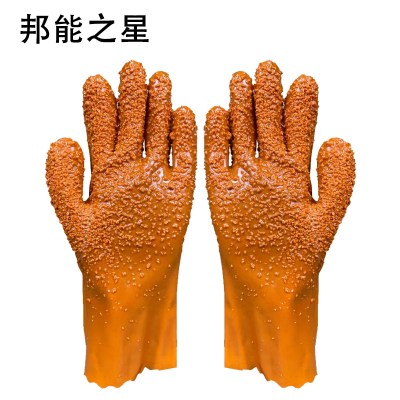 邦能之星浸胶止滑手套耐油耐酸碱手套橡胶全胶皮颗粒杀鱼耐磨防滑手套N58192