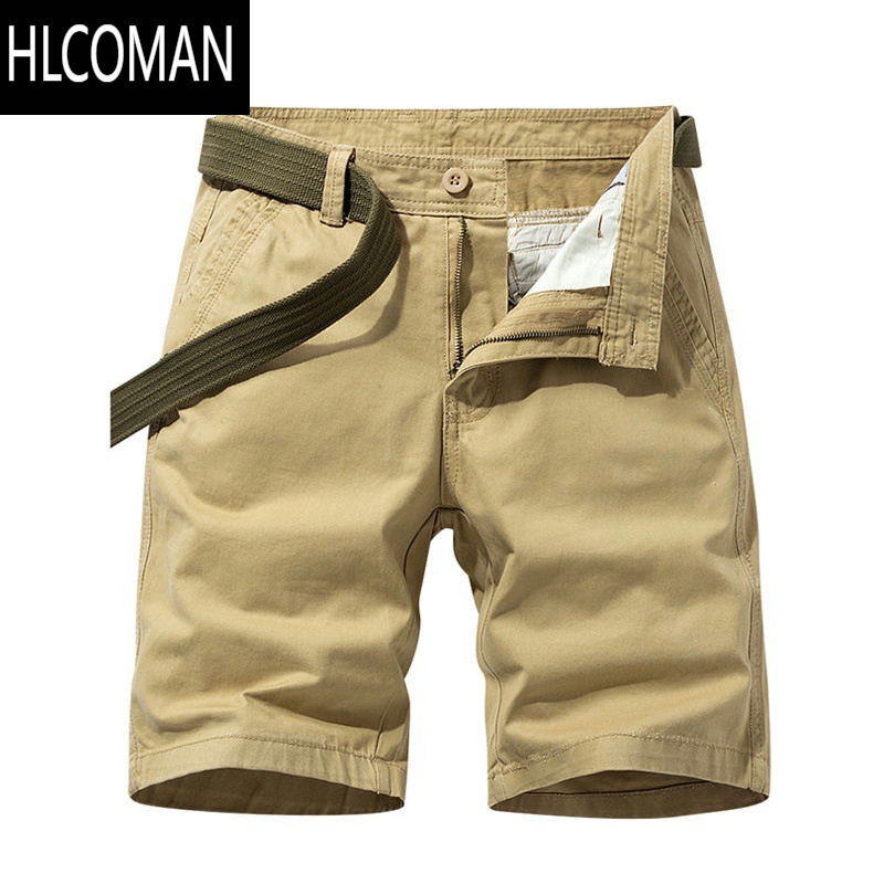 HLCOMAN五分裤中青年夏季水洗复古纯色休闲工装短裤沙滩裤中腰男裤子