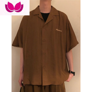 七斓日系cityboy古巴领短袖冰丝衬衫男女夏季ins高级感宽松休闲垂感衣
