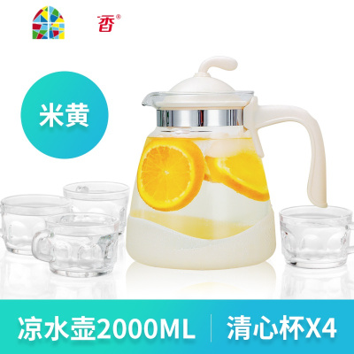 2400ML耐热高温冷水壶大容量玻璃果汁凉白开水壶家用凉水壶泡茶壶 FENGHOU 2.4L清心杯茶盘套装(绿)