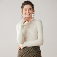 花边半高领纯色山羊绒修身显瘦气质百搭套头长袖针织打底衫毛衣