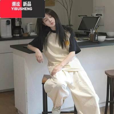 YIBUSHENG美式复古插肩短袖T恤女设计感小众宽松显瘦慵懒半袖体恤上衣服