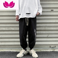 七斓港风小雏菊休闲裤男韩版潮流宽松束脚裤ins百搭直筒九分裤