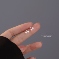 999足银圆珠樱桃耳钉女韩系小清新学生ins风潮流免摘耳环耳饰代发送女朋友老婆情人节七夕生日礼物