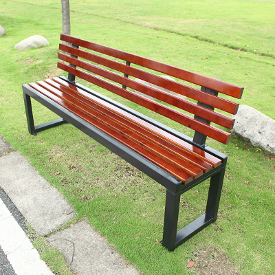 易企采 120*40CM公园椅户外长椅靠背座椅防腐木休闲长条椅休息区铁艺排椅庭院长凳