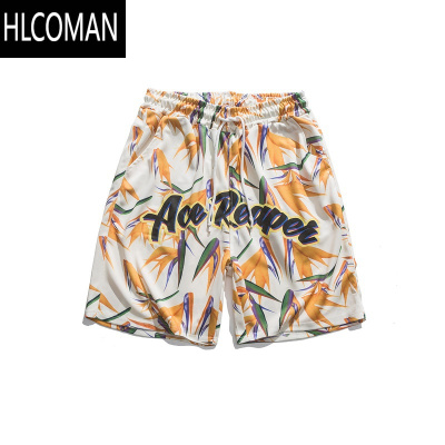 HLCOMAN特大码300斤夏威夷花短裤男潮牌夏季薄款沙滩裤子休闲运动5分裤子