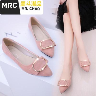 2020新款淑女尖头绒面水钻单鞋瓢鞋女平底鞋浅口休闲百搭女鞋墨斗潮品休闲鞋