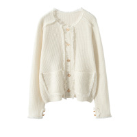 秋冬新款纯色山羊绒开衫女针织外套小香风上衣宽松慵懒风显瘦外套