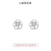 999纯银玫瑰花耳钉女养耳洞小众设计花朵耳环洗睡免摘耳骨钉耳饰送女朋友老婆情人节七夕生日礼物