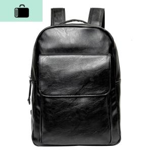 新款潮男包简约双肩包韩版皮质 商务潮流背包学生书包 旅行包潮包NEW LAKE 黑色收藏加购送礼品