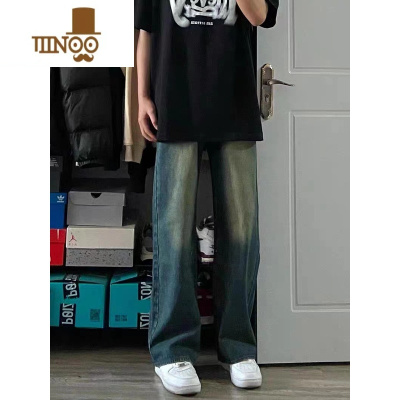 YANXU美式vibe高街复古直筒显瘦牛仔裤男宽松潮牌休闲做旧水洗阔腿裤子