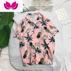 七斓韩国ulzzang日系复古树叶菠萝情侣衬衫原宿风ins潮人男女短袖衬衣