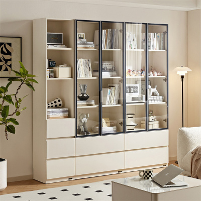 全友家居展示柜钢化玻璃柜门现代简约客厅卧室靠墙收纳储物柜子