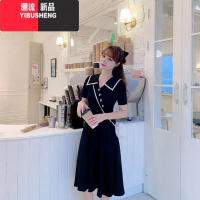 YIBUSHENG2024新款高端精致法式娃娃领黑色连衣裙子女季梨形微胖显瘦长裙