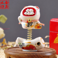 猫汽车摆件弹簧公仔陶瓷摇头娃娃车仔送朋友平安车饰 三维工匠 SE6021春来花开幸福猫猫