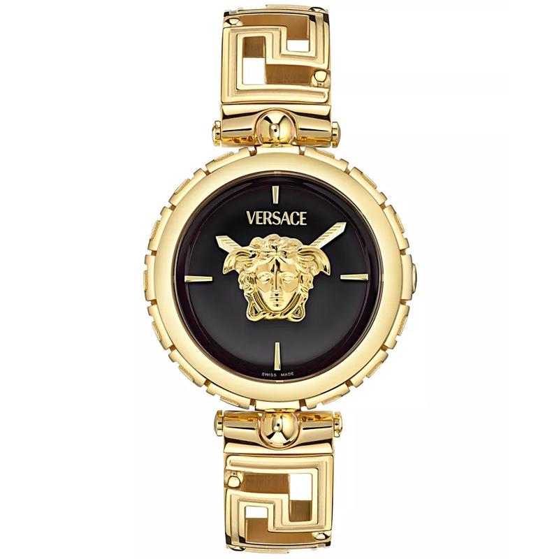 范思哲(Versace)女士石英腕表瑞士机芯黑盘金离子镀层防水珠宝手表