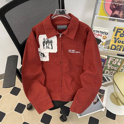 春秋男装港风痞帅休闲潮牌复古ins宽松夹克百搭工装上衣翻领外套